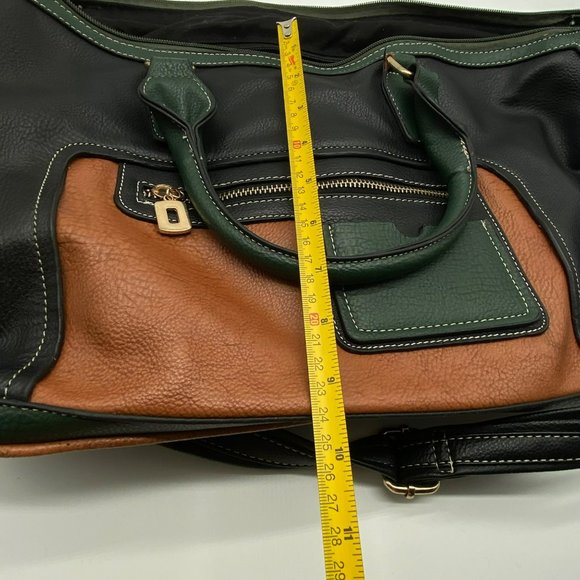 Black Rivet 17" Tote Bag w Should Strap Green Brown Black Handbag Satchel - Picture 9 of 13